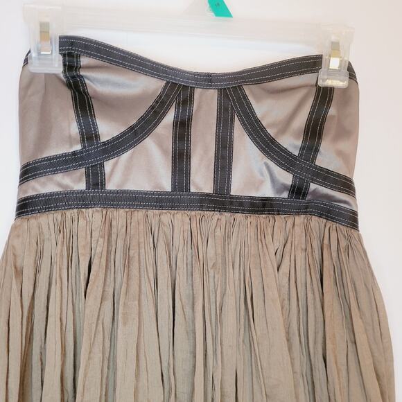 Sass and Bide taupe brown strapless corset top gauzy pleated mini dress size 6 - Picture 4 of 10